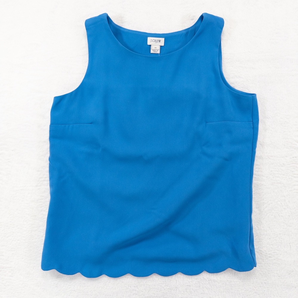J.Crew Womens Top XS Blue Scalloped Hem Tulip Back Sleeveless Shell NEW